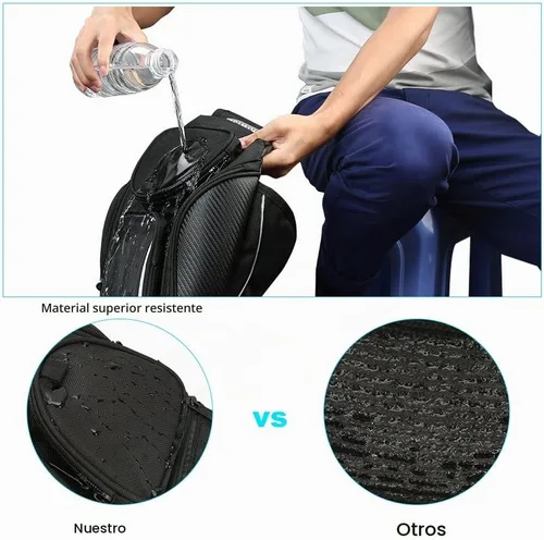 Vista 6 de Bolsa universal impermeable para tanque de motocicleta, cuenta con una ventanilla transparente y fuertes imanes para adherirse al tanque de su
