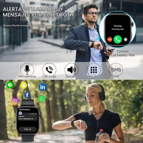 Vista 4 de Reloj inteligente para hombre, GPS, 2.06 pulgadas, HD, AMOLED, militar, multideporte, rastreador de fitness con llamada Bluetooth, brújula Negro