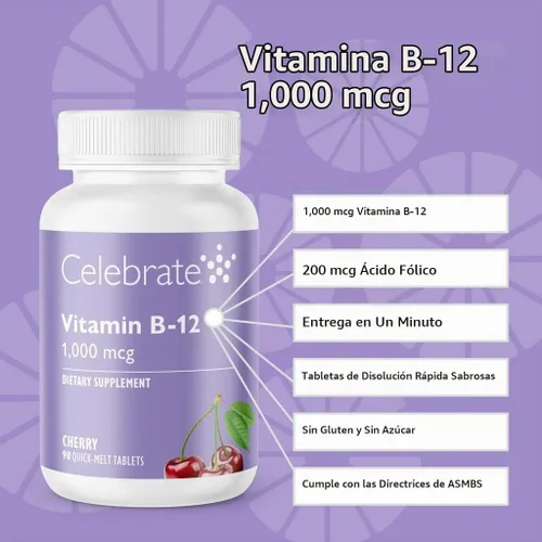 Vista 2 de Celebrate Vitamins Cuenta B-12 Sublingual - Cherry - 90