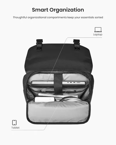 Vista 9 de tomtoc Mochila con solapa para laptop con compartimento acolchado para trabajo, viajes, 18L Lightweight, Water-Resistant Casual College Daypack