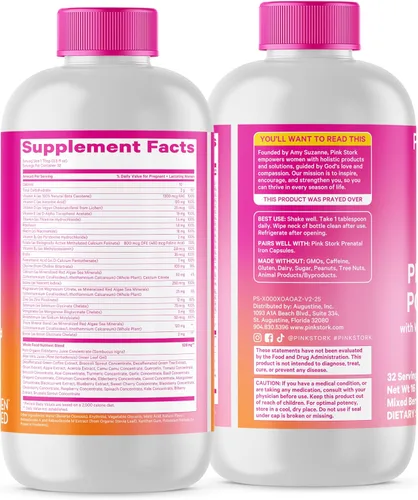 Vista 9 de Pink Stork Vitaminas prenatales líquidas: mezcla orgánica de alimentos integrales + folato + hierro + zinc + vitamina C + saúco + biotina, mejor