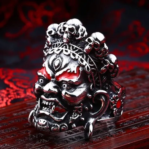 Vista 6 de HUYHOAT - Anillo protector de buda de acero inoxidable 316L de la India budismo Sanskr Ganesha protector de Buda SU0JE (dorado-8)