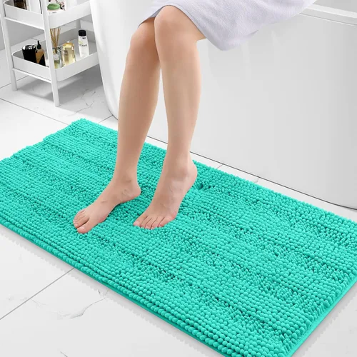 Vista 270 de Grandaily Alfombras de baño de felpilla a rayas de 24 x 16 pulgadas, extra gruesas y suaves, absorbentes, parte trasera de goma, alfombra de ducha