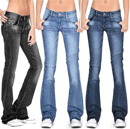 Vista 6 de Andongnywell - Pantalones vaqueros elásticos de cintura media para mujer con pierna ancha acampanada