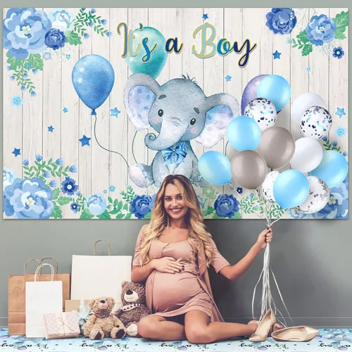 Vista 3 de Decoraciones para baby shower, 121 piezas de suministros de fiesta de elefantes, incluyen telón de fondo, pancarta, globos, mantel y decoración