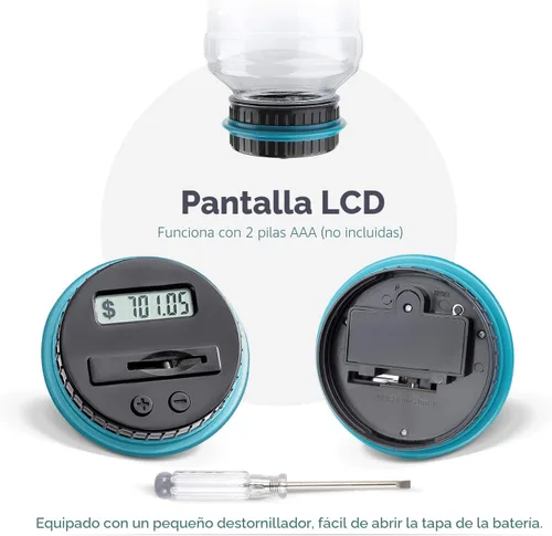 Vista 6 de Alcancía grande para niños y adultos, Vcertcpl Banco digital con contador de monedas LCD, capacidad de 1.8 L, tarro de dinero para adultos, diseñado