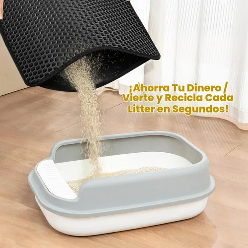 Vista 4 de Tapete de arena para gatos de tamaño compacto de 23.6"x14.6" para espacios pequeños, capa trasera mejorada impermeable a prueba de fugas Negro