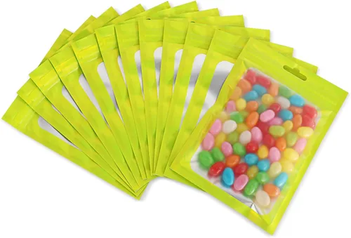 Vista 13 de 100 bolsas de Mylar resellables, a prueba de olores, con ventana transparente; bolsa de papel aluminio, plana, con cierre resellable.