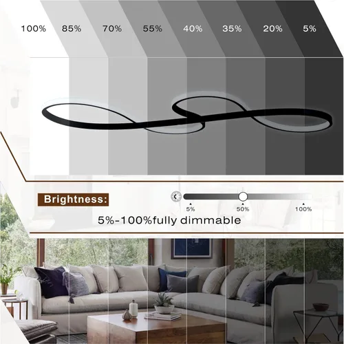 Vista 3 de Lámpara LED negra regulable moderna para comedor sobre mesa, altura ajustable con control remoto