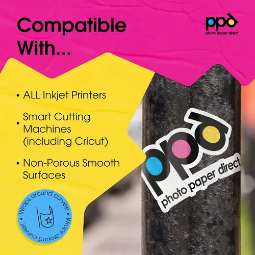 Vista 6 de PPD Premium: papel adhesivo de vinilo imprimible para impresora de inyección de tinta - 10 hojas brillantes de 8.5 x 11 - autoadhesivo, impermeable