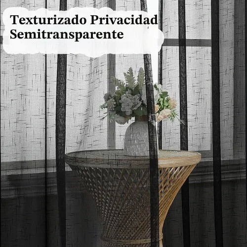 Vista 3 de Cortinas plisadas negras transparentes de 84 pulgadas de largo para puerta Negro
