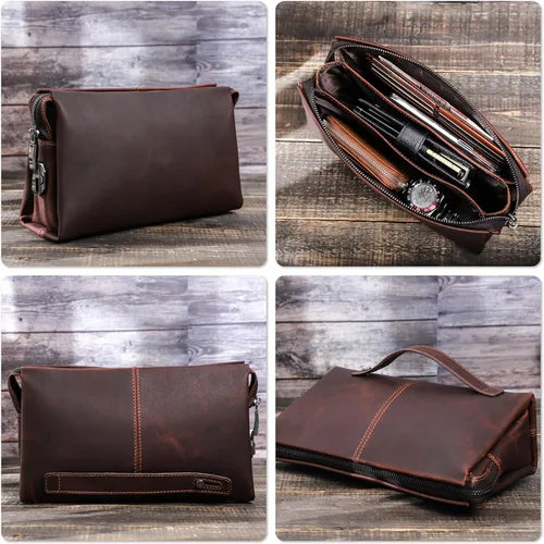 Vista 64 de Funda de piel de grano superior para hombre y mujer, múltiples bolsillos/ranuras, RFID de gran capacidad para tarjetas, cheques, dinero, pasaporte