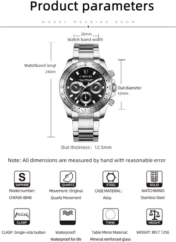 Vista 3 de Reloj de acero inóxidable dorado con cristales estilo clásico para hombre Fq-005