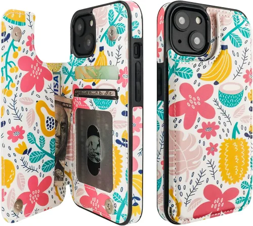 Vista 42 de HAOPINSH Funda tipo cartera con tarjetero para iPhone 14/13, diseño de Girasoles Bandera Americana