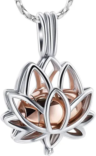 Vista 12 de Imrsanl Joyería de cremación para cenizas – Collar con colgante de cenizas de flor de loto con mini urna de recuerdo, joyería conmemorativa