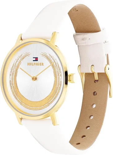 Vista 2 de Tommy Hilfiger Reloj de cuarzo de acero inoxidable y correa de cuero para mujer, color blanco (modelo 1782605), Blanco