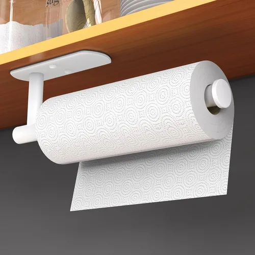 Vista 6 de HUFEEOH Soporte adhesivo para toallas de papel debajo del gabinete, soporte de pared para toalla de papel de cocina, toallero de papel de acero Negro