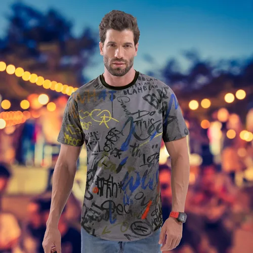 Vista 4 de DEOLAX Camiseta de moda con cuello redondo para hombre, camiseta casual de ajuste seco, camiseta de manga corta, para entrenamiento, hip hop