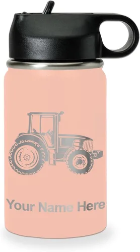 Vista 51 de LaserGram Botella de agua personalizada, tractor agrícola, acero inoxidable de doble pared aislada al vacío con popote superior, regalo grabado