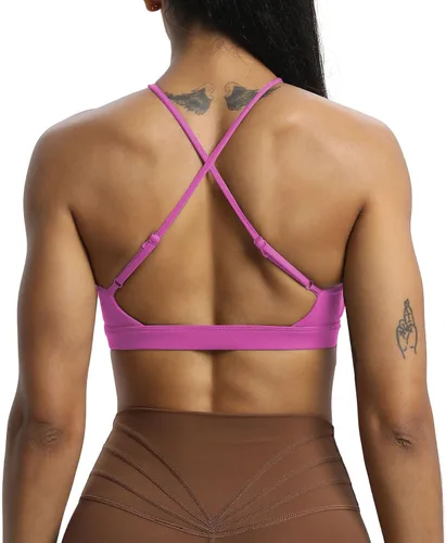 Vista 5 de Aoxjox Brasier deportivo de entrenamiento para mujer, Jamie Deep V Fitness sin espalda acolchado para entrenamiento, gimnasio, yoga