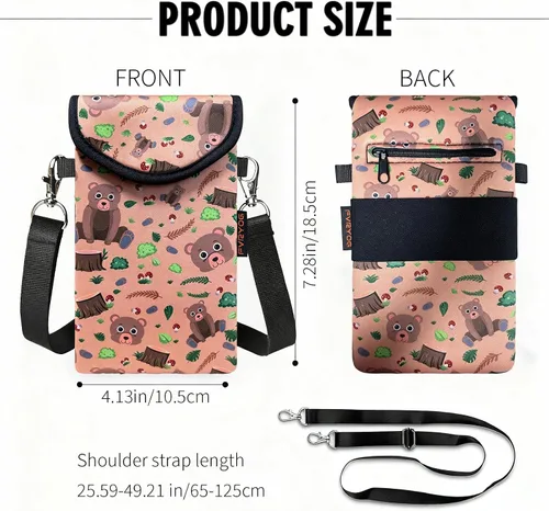 Vista 5 de Funda de neopreno para teléfono con correa cruzada y correa elástica Bear Woodland