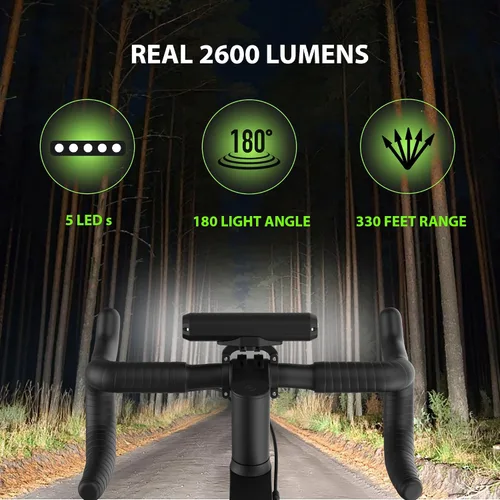 Vista 2 de Luces de bicicleta, luz de bicicleta súper brillante de 8000 mAh, 2600 lúmenes, 5 LED, recargable, faro, impermeable, 4 modos, función de banco