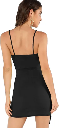 Vista 2 de Verdusa - Vestido tipo camisola de terciopelo asimétrico con tirantes delgados y cuello en V profundo para mujeres