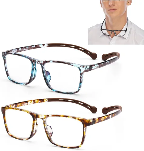 Vista 8 de AQWANO Paquete de 2 lentes de lectura colgantes para el cuello para mujeres y hombres, estilo deportivo, duraderos, flexibles, TR90, ultra ligeros