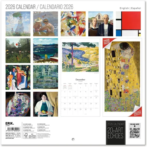 Vista 2 de Calendario de pared de arte 2026, 12 x 12 pulgadas, sin plástico y certificado FSC® – Comienza la semana el domingo Calendario de agenda familiar