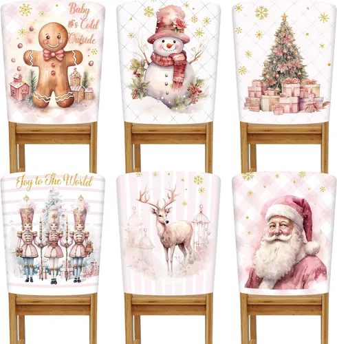 Vista 10 de Buryeah 6 fundas para respaldo de silla de Navidad, 6 estilos, extraíbles, lavables, elásticas, para comedor, fundas protectoras de sillas Parson