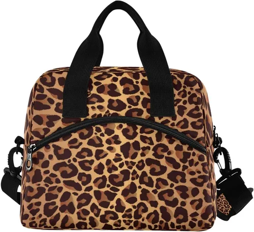 Vista 2 de Bolsa de almuerzo con estampado de leopardo animal, lonchera aislada Correa de hombro ajustable impermeable para niños, niñas, niños, escuela