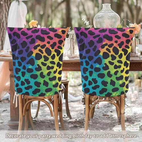 Vista 6 de Fashion Rainbow Leopard Print Decorative Office Chair Slipcover for Bedroom Soft Dining Room Chair Seat Cover cubre sillas para comedor Set of 6