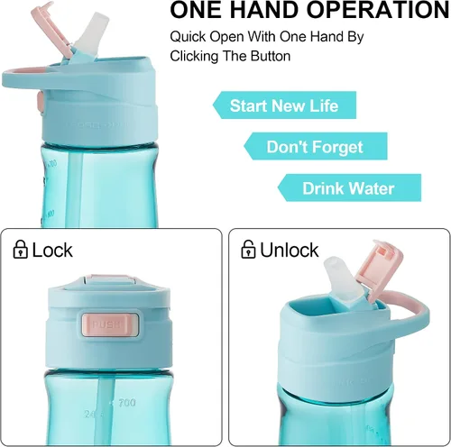 Vista 3 de Botellas de agua deportivas para niños con popote para la escuela, 20/27 onzas, Tritan sin BPA, a prueba de fugas, botellas para niños con tapa