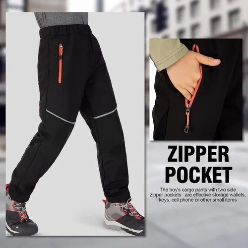 Vista 2 de Toomett Pantalones cargo de nieve para niños, niñas y niños al aire libre con forro polar suave Shell senderismo pesca esquí pantalones aislados