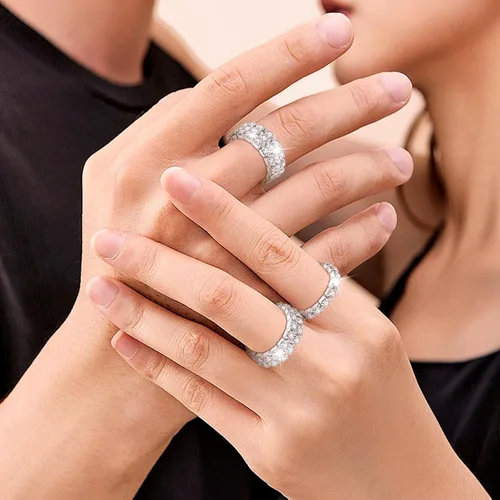 Vista 5 de Kucheed 3 anillos elásticos de diamantes de imitación, juego de anillos apilables de cristal de moda, joyería para el cuerpo, anillo elástico
