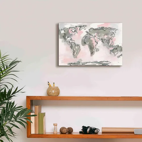 Vista 6 de Epic Graffiti 'World Map Blush' por Chris Paschke, lienzo de arte de pared Giclée, 18 x 12 pulgadas