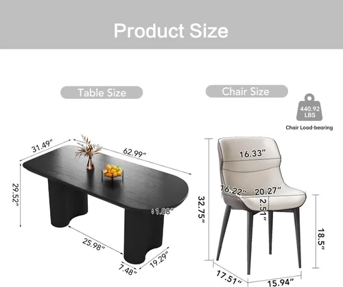 Vista 2 de Juego de mesa de comedor moderno de 63 pulgadas para 4, juego de Negro