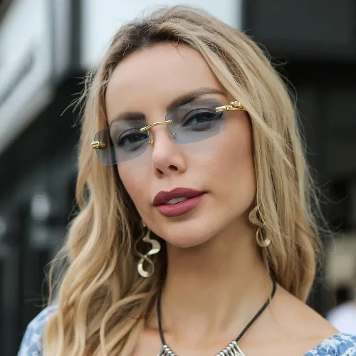 Vista 8 de JUDOO Retro Rimless Rectangle Sunglasses for Men Women Trendy Frameless Tinted Lens Eyewear
