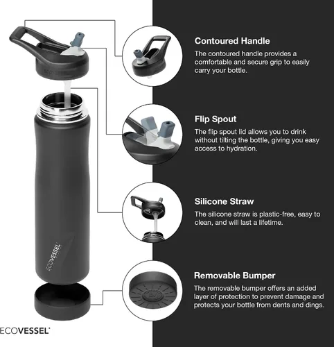 Vista 3 de Botella de agua aislada para gimnasio con pajilla, botella de agua de acero inoxidable de 24 onzas, Trimax 36 horas de frío, botella deportiva "The