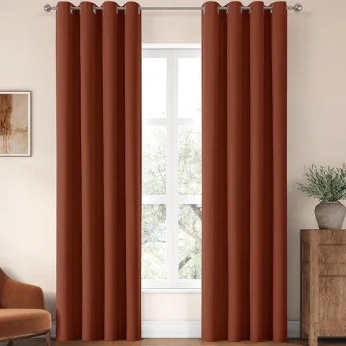 Vista 64 de ChrisDowa Cortinas 100% Opacas de Abedul Sólido de 45 Pulgadas de Largo, 2 Paneles para Dormitorio y Sala de Estar, Estilo Granja Oscurecedoras