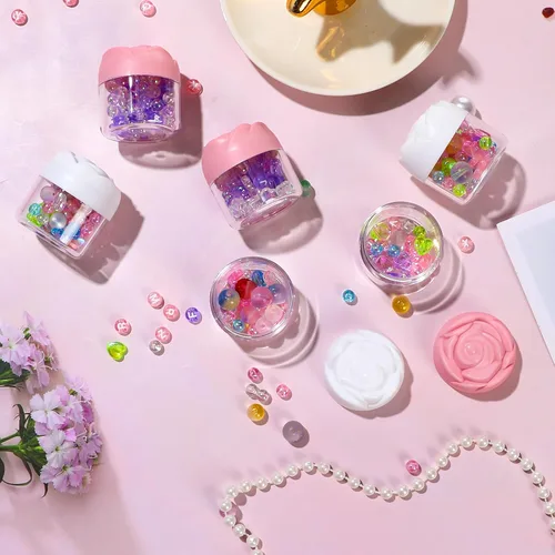 Vista 6 de Paquete de 24 frascos vacíos en forma de flor de rosa rosa, recipientes de plástico transparente a prueba de fugas para cosméticos con tapas