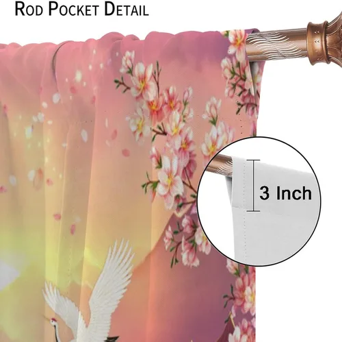 Vista 6 de Cortinas de estilo japonés, flor de cerezo, grúa de amanecer, estilo asiático, cortinas opacas para dormitorio, sala de estar, juego de 2 paneles