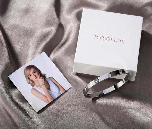 Vista 10 de Regalo de Navidad MVCOLEDY Jewelry - Pulsera chapada en oro o blanco con piedra de corazón de acero inoxidable con cristal para mujer