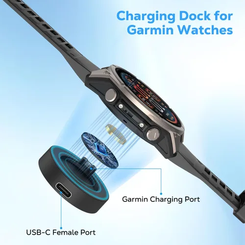 Vista 2 de Adaptador de cargador USB C MoKo compatible con Garmin Watch Negro