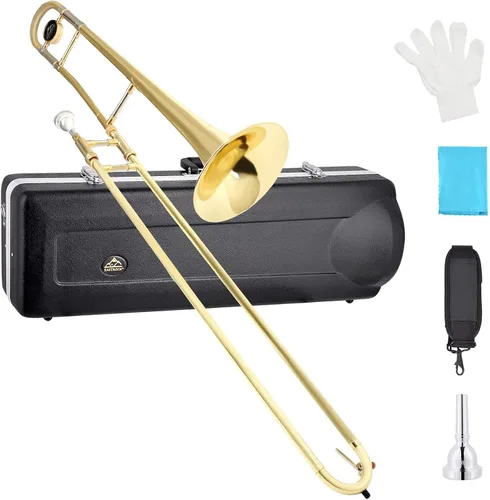 Vista 8 de EASTROCK Trombón tenor de deslizamiento Bb de latón Instrumento musical con estuche duro, boquilla, guantes, paño de limpieza para estudiantes