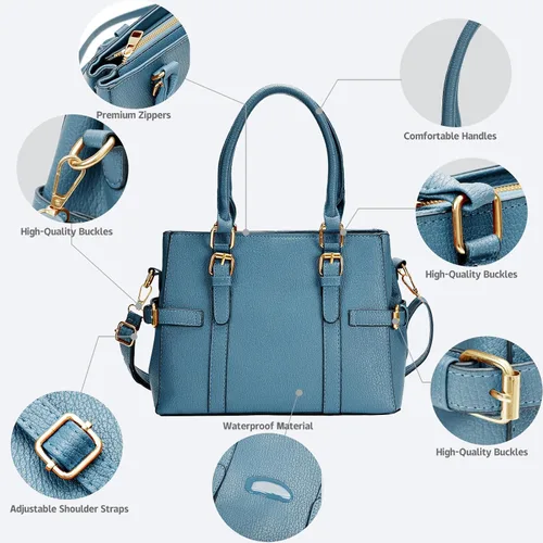 Vista 7 de Bolsos de mano de cuero de moda para mujer, bolso de hombro, asa superior, bolso de otoño