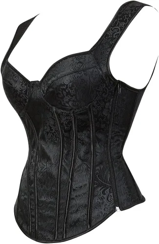Vista 2 de Zhitunemi - Corsé con tirantes de hombro para mujer, sobre el busto, estilo Jacquard, gótico