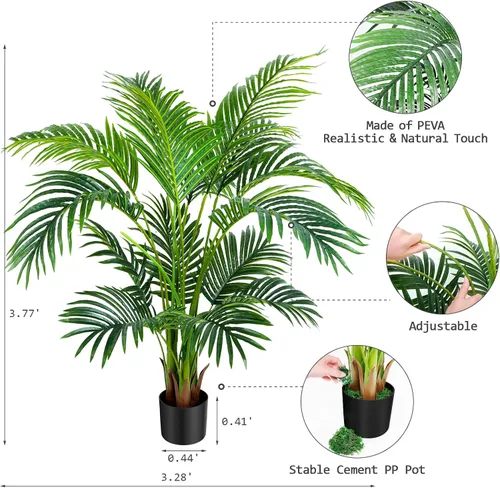 Vista 5 de Worth Garden - Palma areca artificial de 4 pies, 2 paquetes en maceta, palmera de caña falsa para interiores y exteriores, Dypsis Lutescens, planta