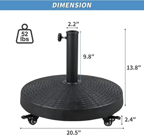 Vista 6 de Verano Garden - Base de sombrilla para patio con ruedas, base pesada, 52 libras, color negro