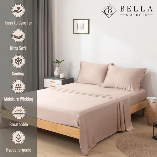 Vista 52 de Bella Coterie - Juego de sábanas tamaño individual, viscosa de bambú, de cultivo orgánico, ultrasuaves, refrescantes para calurosos, esquinas tipo